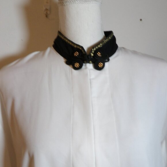 Tess Vintage Dressy Blouse Button Front Sz L High Neck Long Sleeve Shoulder Pads - Picture 4 of 5